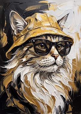 Stylish Cat in Bucket Hat Painting