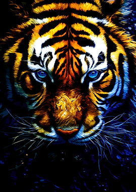 Intense Blue-Eyed Tiger Portrait