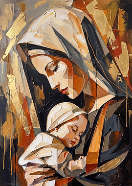Modern Madonna and Child Palette Knife Painting