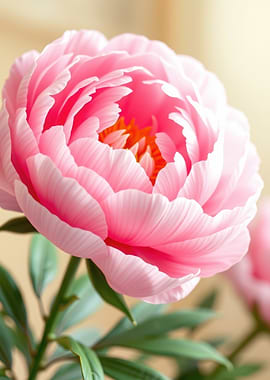 Vibrant Pink Peony Flower Illustration