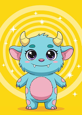 Cute Blue Monster with Pink Accents