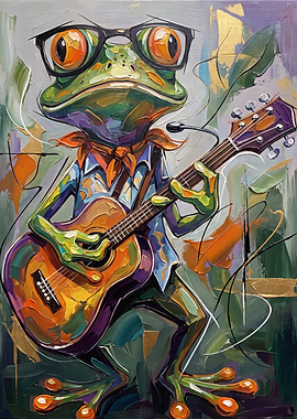 Whimsical Frog Playing Acoustic Guitar