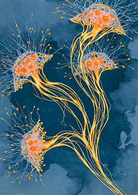 Glowing Neural Bloom on Deep Blue Canvas