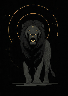 Celestial Black Lion with Golden Accents
