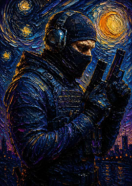 Tactical Soldier in Starry Night Style - Citizen Vigilante Poster