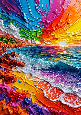 Vibrant Impasto Coastal Sunset