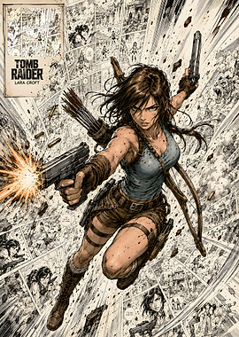 Lara Croft Tomb Raider Action Comic Art