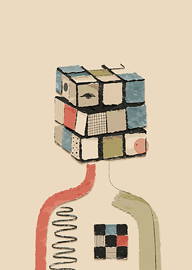Abstract Rubik's Cube Humanoid Figure
