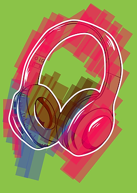 Vibrant Pink Headphones Pop Art