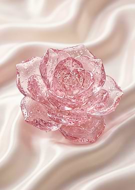 Pink Glass Rose with Water Droplets
