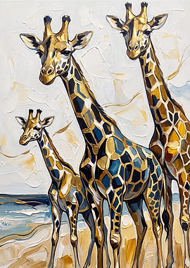 Three Giraffes Oil Painting