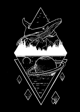 Cosmic Whale and Geometric Nature Landscape