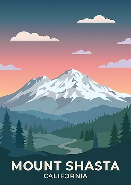 Mount Shasta California Travel Poster
