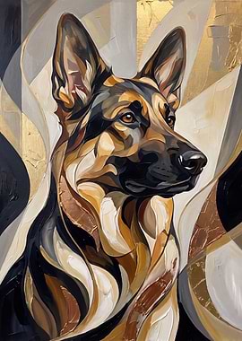 Abstract German Shepherd Oil Painting