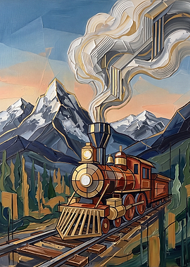 Vintage Steam Train in Mountain Landscape