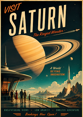 Vintage Style Saturn Travel Poster