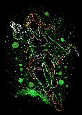 Lara Croft Neon Action Illustration