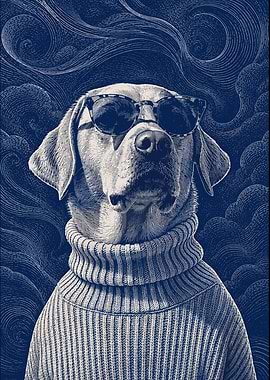 Stylish Dog in Turtleneck and Sunglasses