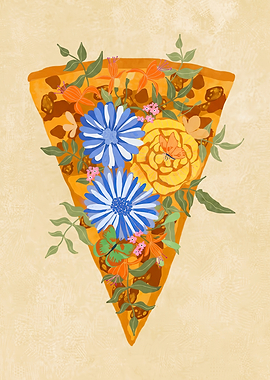 Floral Pizza Slice Digital Illustration