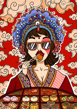 Modern Chinese Opera Girl Eating Dim Sum