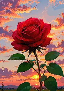 Vibrant Red Rose at Sunset