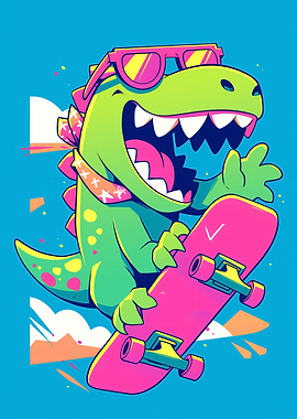 Cool Dinosaur Skateboarding Illustration