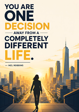 One Decision Away Inspirational Cityscape Poster