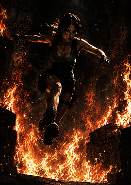 Lara Croft Jumping Through Fire