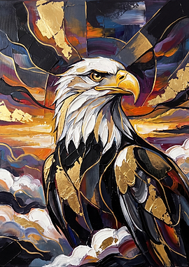 Abstract Golden Bald Eagle Painting