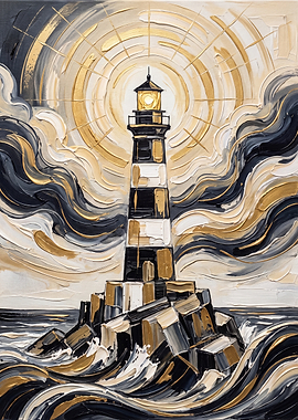 Majestic Lighthouse with Golden Radiance