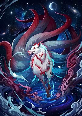 Celestial Nine-Tailed Fox in Cosmic Space