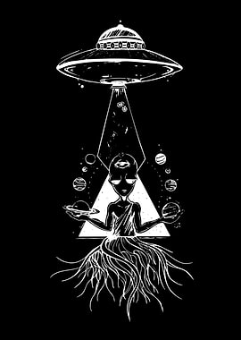 Alien Monk Meditating Under UFO