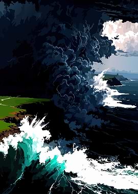 Dramatic Stormy Coast with Crashing Waves