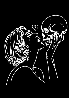 Gothic Woman with Skull Line Art