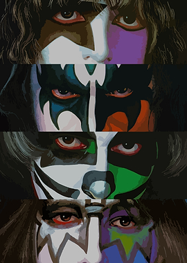 KISS Band Members Face Paint Collage