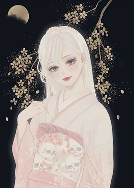 Anime Girl in Skull Pattern Kimono