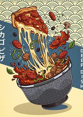 Japanese Fusion Chicago Deep Dish Pizza Art