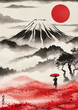 Mount Fuji with Red Sun