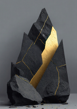 Kintsugi Inspired Black and Gold Stone Sculpture