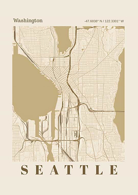 Seattle Washington Minimalist City Map Poster