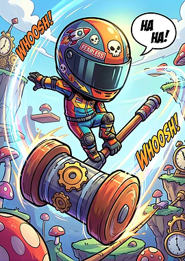 Chibi Racer on Giant Spinning Hammer