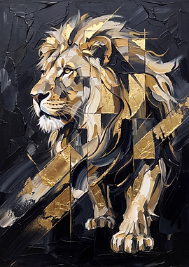 Abstract Gold and Black Lion Painting