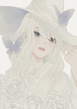 Ethereal White Witch with Butterflies and Roses