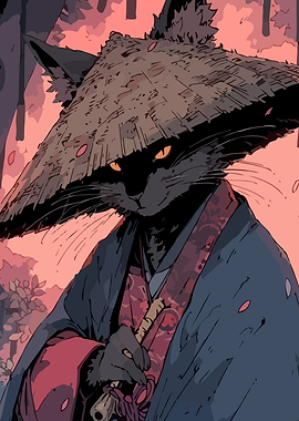 Samurai Cat Warrior in Traditional Attire