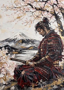 Samurai Meditating Under Cherry Blossoms
