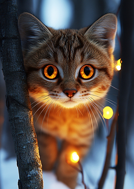 Cute Kitten with Glowing Fairy Lights