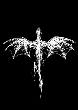 White Dragon Sketch on Black Background