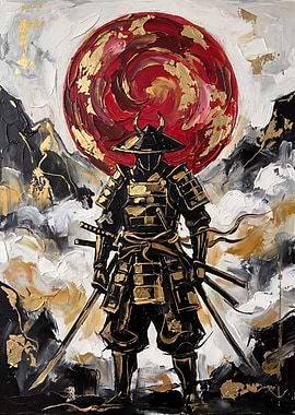Golden Samurai Warrior under Crimson Sun