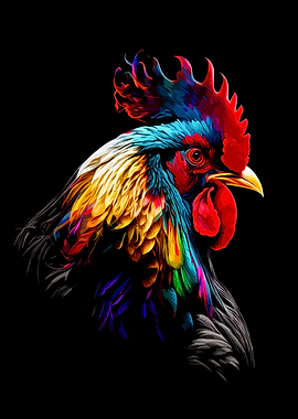 Vibrant Colorful Rooster Portrait