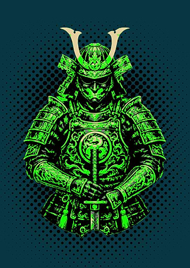 Neon Green Samurai Warrior Illustration